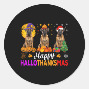 Boxer Dog Halloween Christmas Hallothanksmas  Classic Round Sticker