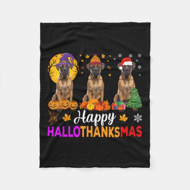 Boxer Dog Halloween Christmas Hallothanksmas  Fleece Blanket (Front)