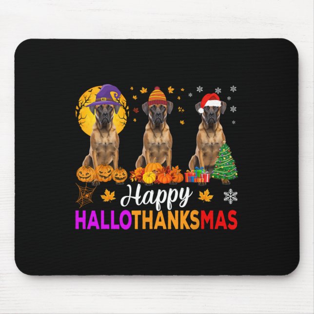 Boxer Dog Halloween Christmas Hallothanksmas  Mouse Pad (Front)