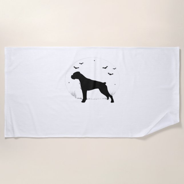 Boxer Dog – Halloween Moon Silhouette Classic T-Sh Beach Towel (Front)