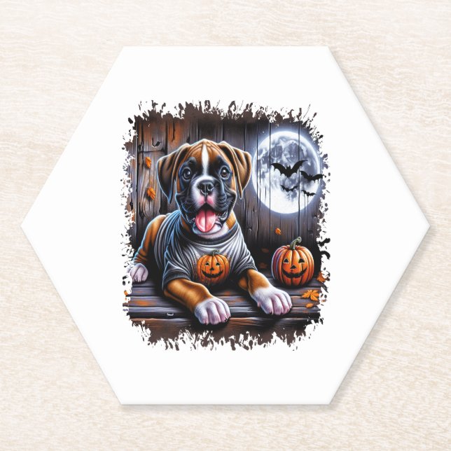 Boxer Dog Halloween Paper Coaster (Front)