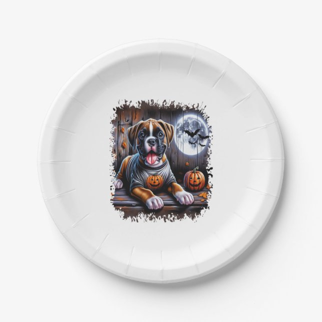 Boxer Dog Halloween Paper Plate (Front)