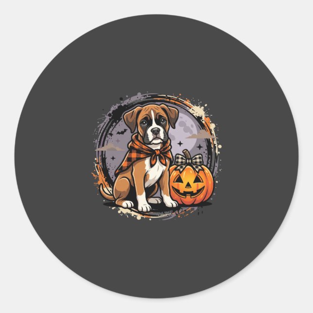 Boxer Dog Halloween Pumpkin Sublimation Classic Round Sticker (Front)