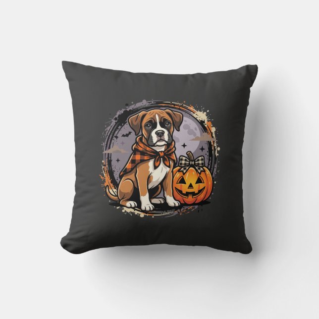 Boxer Dog Halloween Pumpkin Sublimation Cushion (Front)