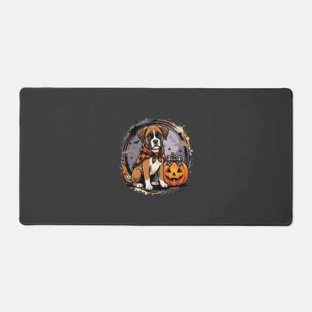 Boxer Dog Halloween Pumpkin Sublimation Desk Mat (Front)