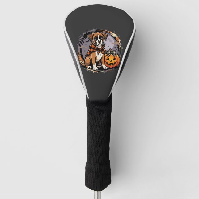 Boxer Dog Halloween Pumpkin Sublimation Golf Head Cover (Front)