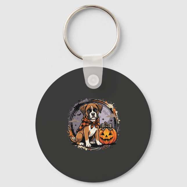 Boxer Dog Halloween Pumpkin Sublimation Key Ring (Front)