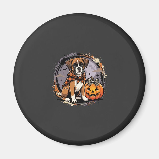 Boxer Dog Halloween Pumpkin Sublimation Magnet (Front)