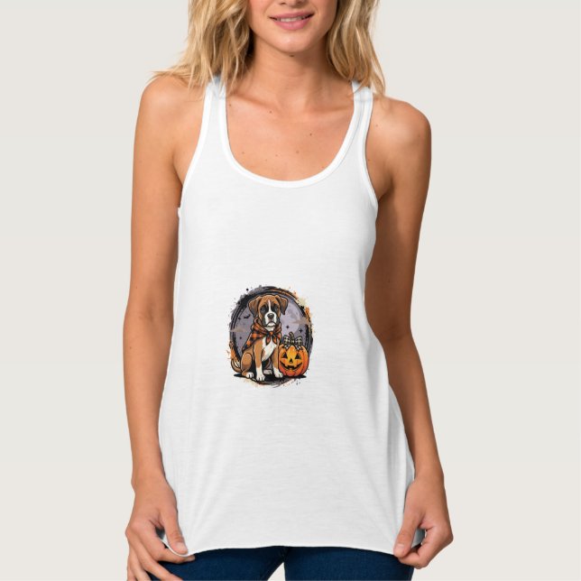 Boxer Dog Halloween Pumpkin Sublimation Singlet (Front)