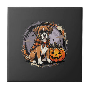 Boxer Dog Halloween Pumpkin Sublimation Tile