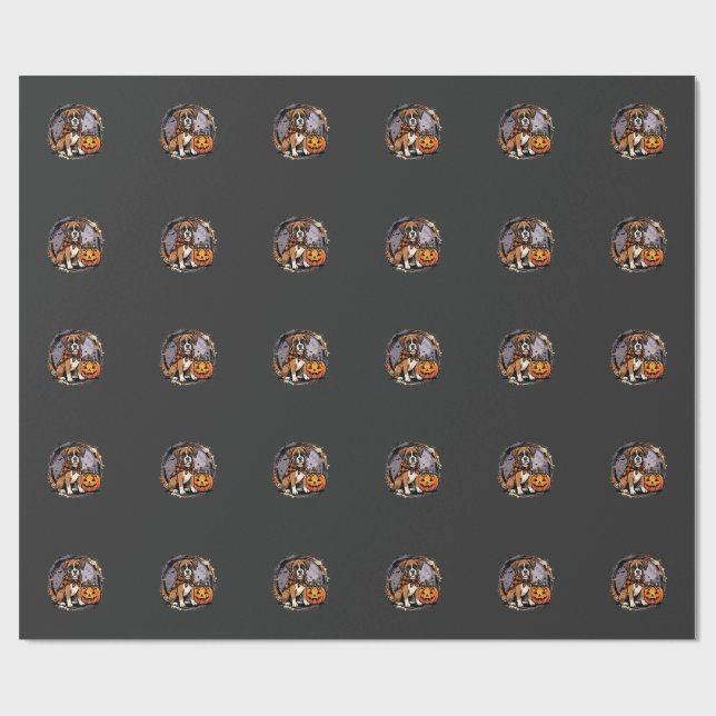 Boxer Dog Halloween Pumpkin Sublimation Wrapping Paper (Flat)