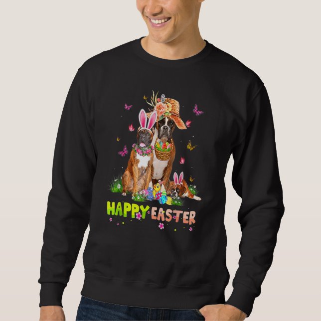 Boxer Dog Happy Easter Bunny Eggs Easter Kids Sweatshirt (Front)