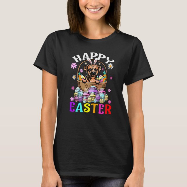 Boxer Dog Happy Easter Bunny Eggs Easter T-Shirt (Front)