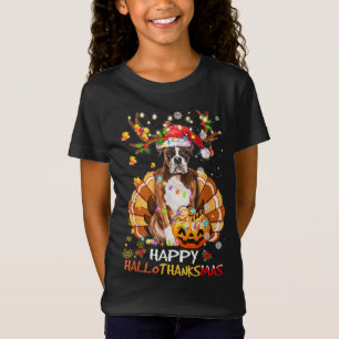 Boxer Dog Happy Hallothanksmas Halloween Thanksgiv T-Shirt