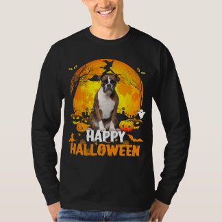 Boxer Dog Happy Halloween Day With Moon Pumpkin T-Shirt