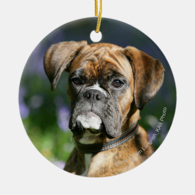 Boxer Dog Headshot Ceramic Tree Decoration (Front)