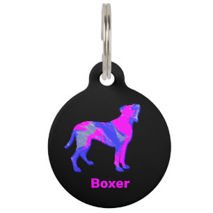 Boxer Dog Hot Pink and Blue Silhouette Pet Tag