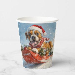 Boxer Dog in Sledge Let it Snow Christmas Paper Cups