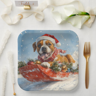 Boxer Dog in Sledge Let it Snow Christmas Paper Plate