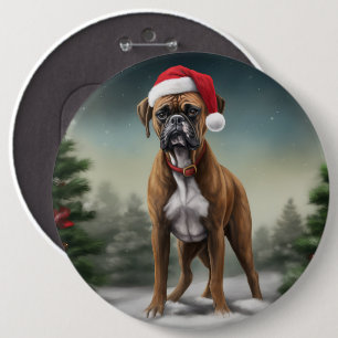 Boxer Dog in Snow Christmas 6 Cm Round Badge