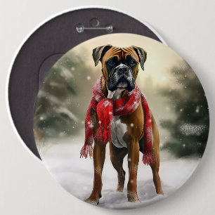 Boxer Dog in Snow Christmas 6 Cm Round Badge