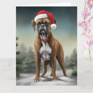 Boxer Dog in Snow Christmas Card