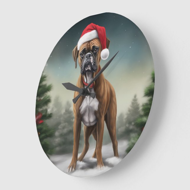 Boxer Dog in Snow Christmas  Large Clock (Angle)