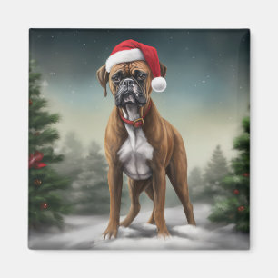 Boxer Dog in Snow Christmas Magnet