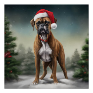 Boxer Dog in Snow Christmas Poster