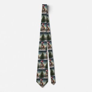 Boxer Dog in Snow Christmas Tie