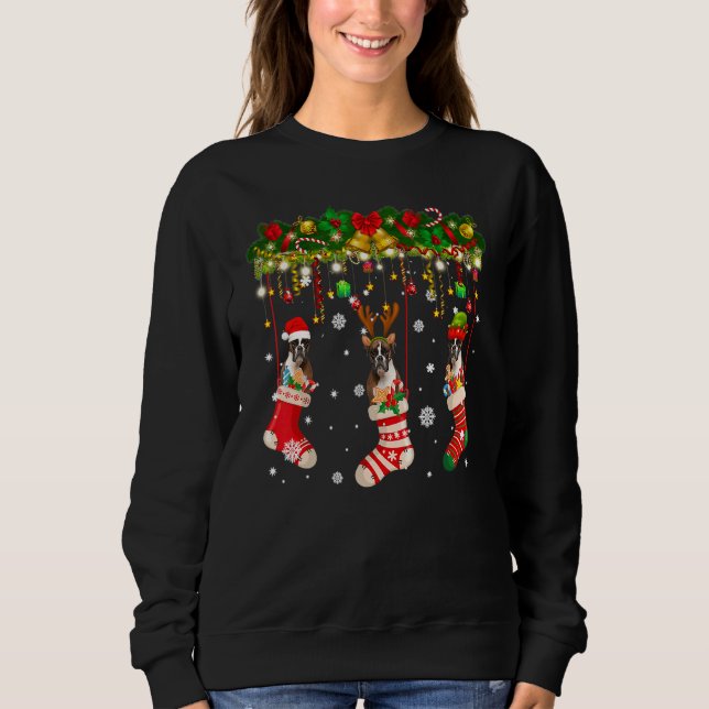 Boxer Dog In Sock Xmas Reindeer Santa Elf Dog Paja Sweatshirt (Front)