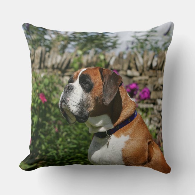 Boxer Dog in the Flowers Cushion (Front)