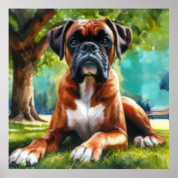 Boxer Dog in the Park – Watercolor Style Art 