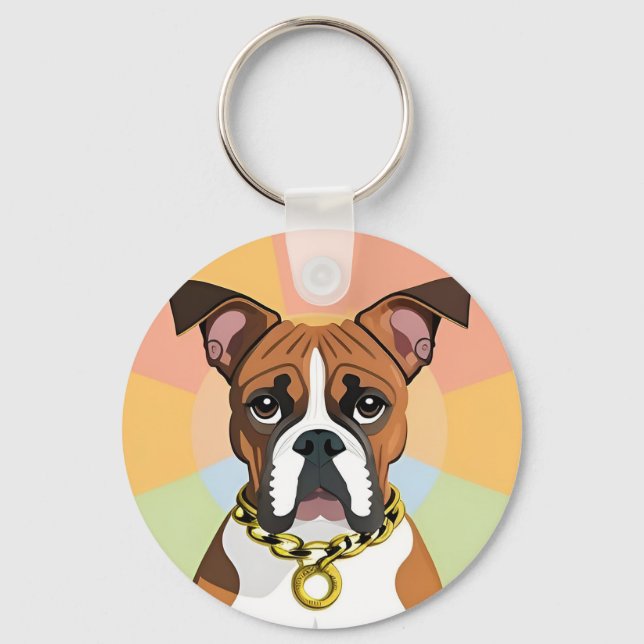 Boxer Dog in Vibrant Circular Frame Key Ring (Front)