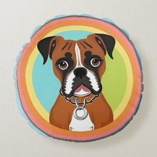 Boxer Dog in Vibrant Circular Frame Round Cushion