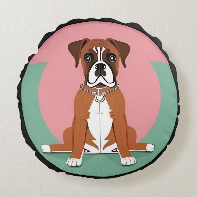 Boxer Dog in Vibrant Circular Frame Round Cushion (Front)