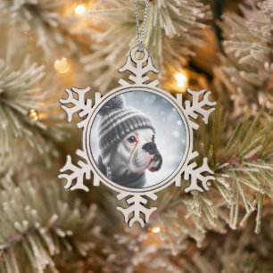 Boxer Dog in Winter Snowflake Pewter Christmas Ornament