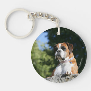 Boxer Dog Laying on a Rock Key Ring
