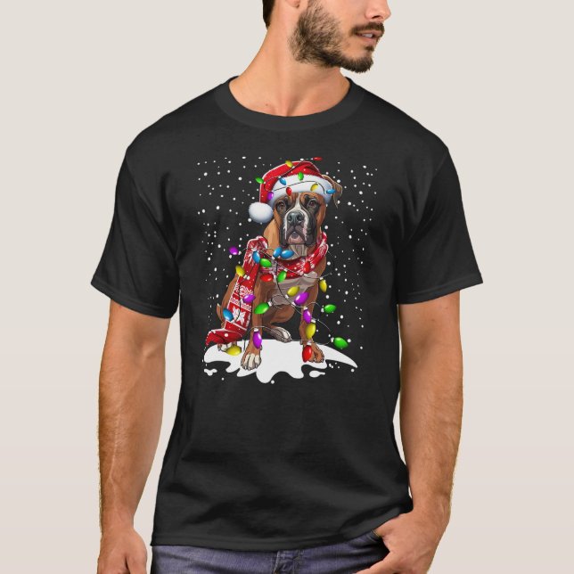 Boxer Dog Lighting Xmas Boxer Christmas T-Shirt (Front)