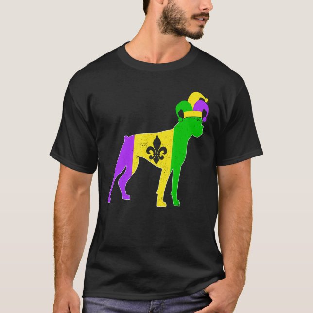 Boxer Dog Mardi Gras Carnivals Funny Puppy Jester T-Shirt (Front)