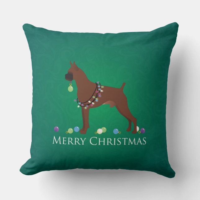 Boxer Dog Merry Christmas Design Cushion (Front)