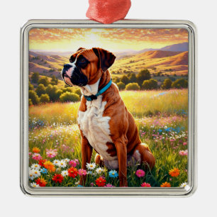 Boxer dog metal tree decoration