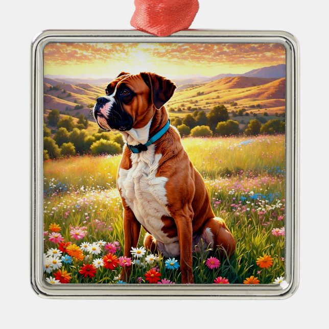 Boxer dog metal tree decoration (Front)