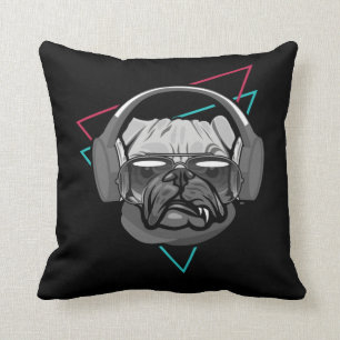 Boxer Dog Music Headphones Disco Dj Party Cushion