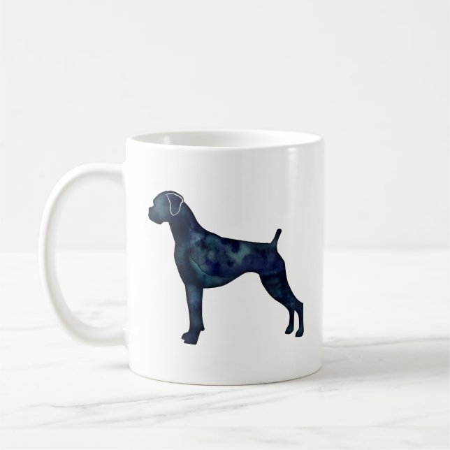 Boxer Dog Natural Ears Black Watercolor Silhouette Coffee Mug (Left)