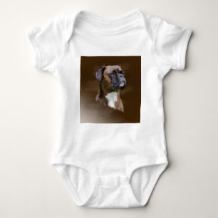 Boxer Dog Oil Painting Art Portrait Baby Bodysuit