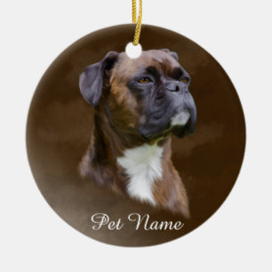 Boxer Dog Oil Painting Art Portrait Ceramic Tree Decoration