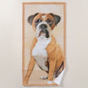 Boxer Dog Painting Uncropped Original Animal Art Beach Towel