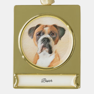Boxer Dog Painting Uncropped Original Animal Art Gold Plated Banner Ornament