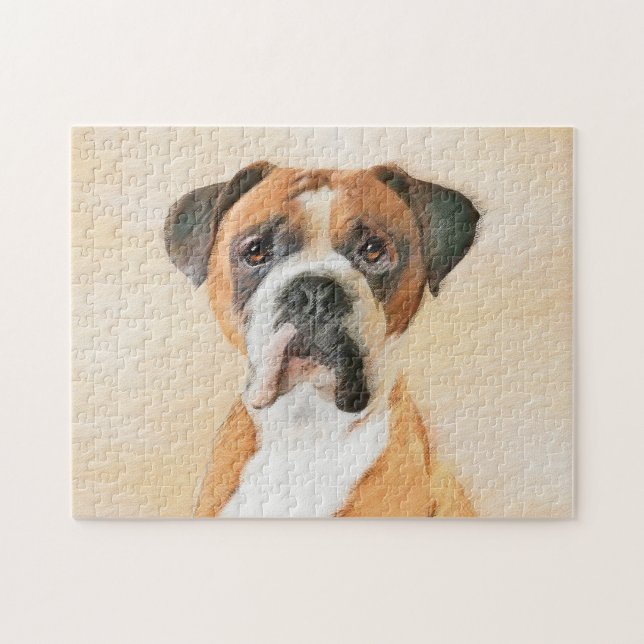 Boxer Dog Painting Uncropped Original Animal Art Jigsaw Puzzle (Horizontal)